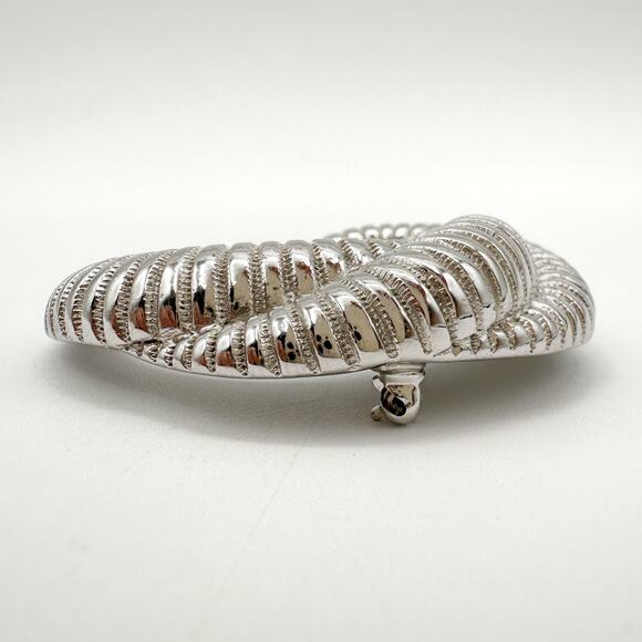 Monet Rams Horn Brooch Vintage Silver Tone Modernist Ribbed C-Shaped Pin Signed - Picture 8 of 13